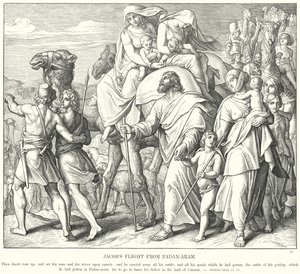 La huida de Jacob de Padán-Aram (grabado) de Julius (after) Schnorr von Carolsfeld
