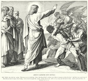 Jesús expulsa demonios (grabado) de Julius (after) Schnorr von Carolsfeld
