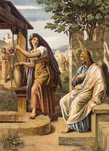 Jesús y la mujer de Samaria (litografía en color) de Julius (after) Schnorr von Carolsfeld