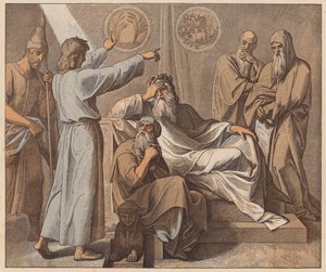 José interpretando los sueños de Faraón, Génesis, XLI, 25 (grabado coloreado) de Julius (after) Schnorr von Carolsfeld