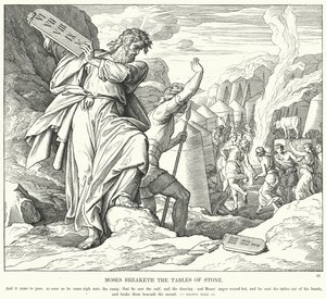Moisés rompe las tablas de piedra (grabado) de Julius (after) Schnorr von Carolsfeld