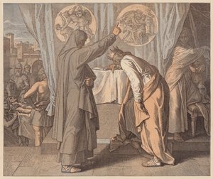 Natán y David, 2 Samuel, XII, 7 (grabado coloreado) de Julius (after) Schnorr von Carolsfeld