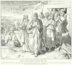 Noé y su familia saliendo del arca (grabado) de Julius (after) Schnorr von Carolsfeld