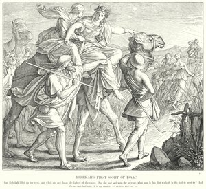 La Primera Vista de Isaac por Rebeca (grabado) de Julius (after) Schnorr von Carolsfeld