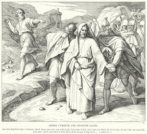 Simei Maldice y Apedrea a David (grabado) de Julius (after) Schnorr von Carolsfeld