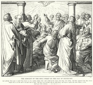 El descenso del Espíritu Santo en el día de Pentecostés (grabado) de Julius (after) Schnorr von Carolsfeld