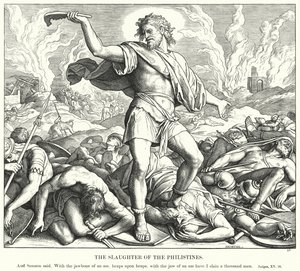 La Matanza de los Filisteos (grabado) de Julius (after) Schnorr von Carolsfeld