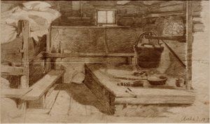 Interior de una sala campesina de Julius Adam