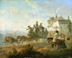 Un coche de caballos en un camino rural, 1792