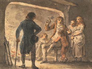 El fuego en el hogar, el padre relata la historia a sus hijos de Julius Caesar Ibbetson