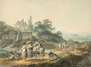 Figuras en un camino junto a un molino de Julius Caesar Ibbetson