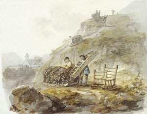 Method of obtaining peat from hills near Mallwyd, c.1792 (acuarela, tinta y lápiz sobre papel) de Julius Caesar Ibbetson