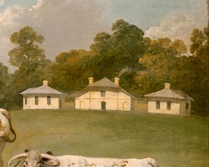 Tres vacas de cuernos largos en un paisaje (óleo sobre lienzo) (detalle de 369486) de Julius Caesar Ibbetson
