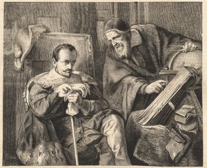 Albrecht von Wallenstein (Waldstein) (1583-1634) con el astrólogo Giovanni Battista Seni (Seno, Zeno, Senno Zenno) (1600-1656) después de una pintura de Julius Schrader