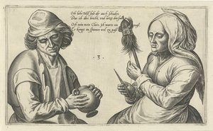 Spinning mujer con su marido Juegos de palabras sobre la relación entre el hombre y la mujer (título de la serie) de Julius Goltzius