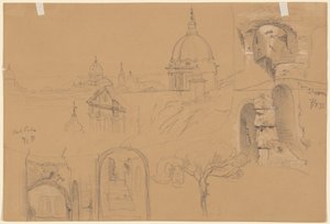 Estudios del Coliseo y Monte Pincio (verso) de Julius Jacob the Elder