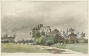 Canal que lleva a una granja de Julius Jacobus van de Sande Bakhuyzen