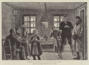 Interior de una casa de correos en la Gran Ruta Postal en Siberia de Julius Mandes Price