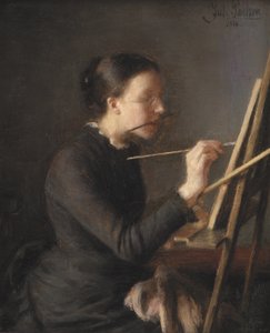 La pintora Agnes Paulsen, la hermana del artista, en su caballete