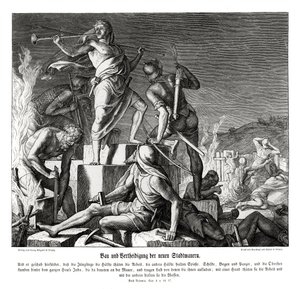 Construcción y defensa de las nuevas murallas de la ciudad, Nehemías de Julius Schnorr von Carolsfeld