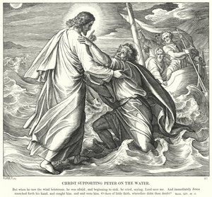 Cristo sosteniendo a Pedro sobre el agua