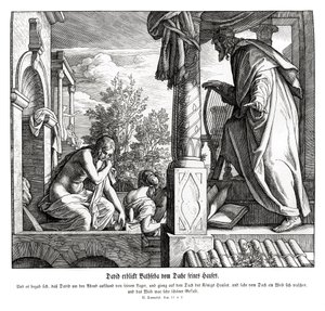 David ve a Betsabé en el techo, 2 Samuel de Julius Schnorr von Carolsfeld