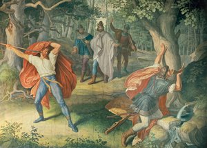 Hagen matando a Sigfrido en la fuente, Salón de los Nibelungos