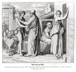 Jacob pide a Labán a Raquel como esposa, Génesis de Julius Schnorr von Carolsfeld