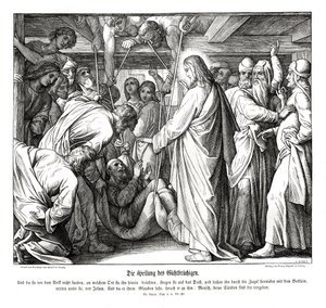 Jesús sana al hombre paralítico, Evangelio de Lucas de Julius Schnorr von Carolsfeld