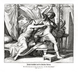 José se niega a acostarse con la esposa de Potifar, Génesis de Julius Schnorr von Carolsfeld