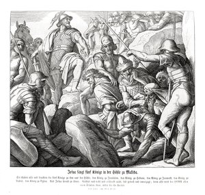 Josué captura a cinco reyes en Makkedah, Josué de Julius Schnorr von Carolsfeld