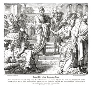 Pablo predica en Atenas, Hechos de los Apóstoles de Julius Schnorr von Carolsfeld