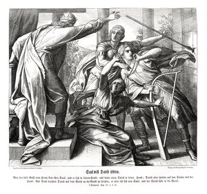 Saúl intenta matar a David de Julius Schnorr von Carolsfeld