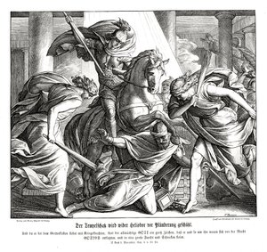 El tesoro del templo es protegido, 2 Macabeos de Julius Schnorr von Carolsfeld