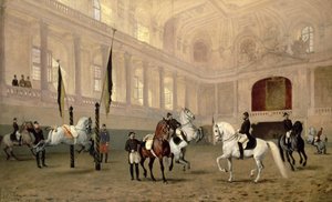 Ejercicio matutino en la Hofreitschule, Josephsplatz, 1890 de Julius von Blaas  