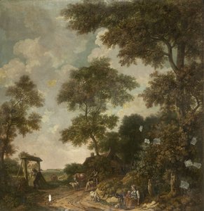 Pintura de papel pintado de un paisaje holandés con un camino de tierra de Jurriaan Andriessen (attributed to)