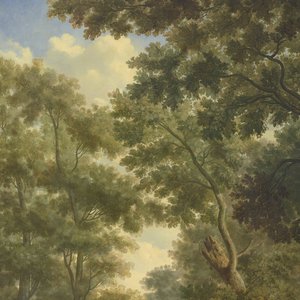 Paisaje arcádico, uno de los diez murales de la sala del jardín de la planta principal de la casa de Ámsterdam Herengracht 524 de Jurriaan Andriessen