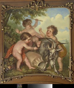 Tres niños jugando con un macho cabrío de Jurriaan Andriessen