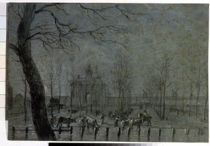 Dibujo de tiza ""La puerta de Utrecht en Holanda"" de Jurriaan Andriessen (1742-1819) 1797 Museo Pushkin, Moscú de Jurriaan Andriessen
