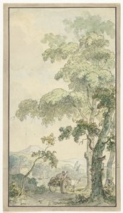 Diseño para el papel pintado de una habitación mostrando un paisaje con un carro de Jurriaan Andriessen