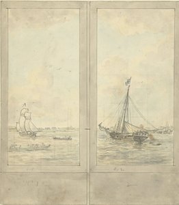 Diseño para dos papeles pintados: río con barcos en los Países Bajos de Jurriaan Andriessen