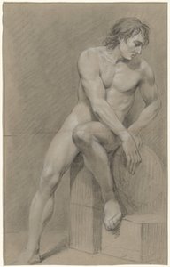 Desnudo masculino sentado, girado hacia la derecha, el pie izquierdo sobre un bloque de Jurriaan Andriessen