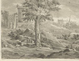 paisaje con pastor y ovejas de Jurriaan Cootwijck