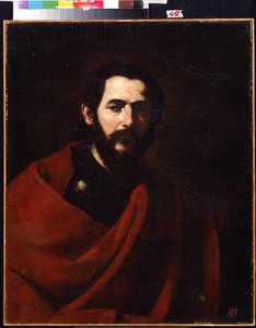 El Apóstol Santiago el Mayor (Apóstol Santiago el Mayor). Retrato de Jacques de Zebedee, uno de los doce discípulos de Cristo. Pintura de José de Ribera llamada il Spagnoletto ""el español"" (1591-1652). Óleo sobre tela. Arte español, estilo barroco. R de Jusepe de Ribera