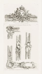 Diseño de cartucho con las armas del Rey centradas en un borde de Juste Aurèle Meissonnier
