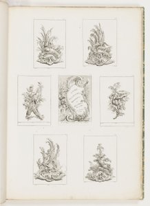 Diseño de ornamento con motivo de cangrejo de río, pl. 14 en Livre des Légumes (Serie de ornamento vegetal) pl. i de Juste Aurèle Meissonnier