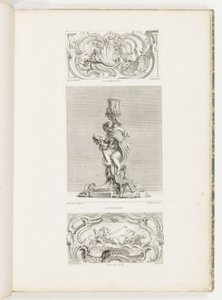 Panel ornamental con fuente de concha flanqueada por guirnaldas y volutas, pl. 22 en Oeuvre de Juste-Aurèle de Juste Aurèle Meissonnier