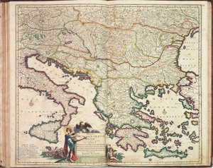 Atlas de Justus Danckers: Hungría y Grecia, c.1688 (grabado coloreado)