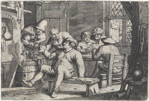 Interior con agricultores jugando a las cartas de Justus van den Nijpoort