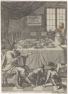 Zoilus está sentado en una mesa puesta De Gustibus non est disputandum (título sobre objeto)